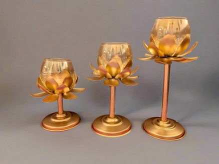 Lotus Standing Glass Tea Light Holder – Set of 3